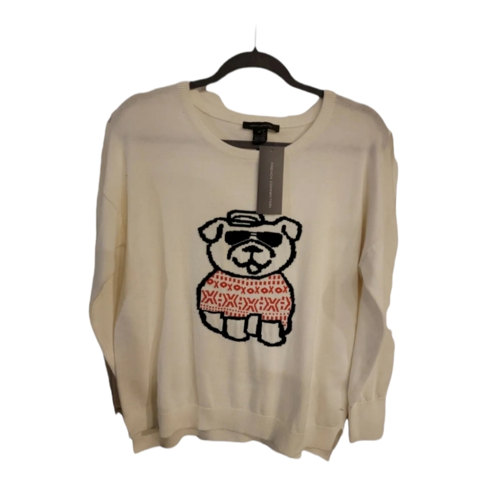 COPY - NWT French Connection Crew Neck Bulldog Sweater Size Medium 100% cotton